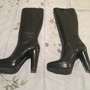 Calvin Klein Collection Gale Polished Black Leather High Heel Boots - Size 37M